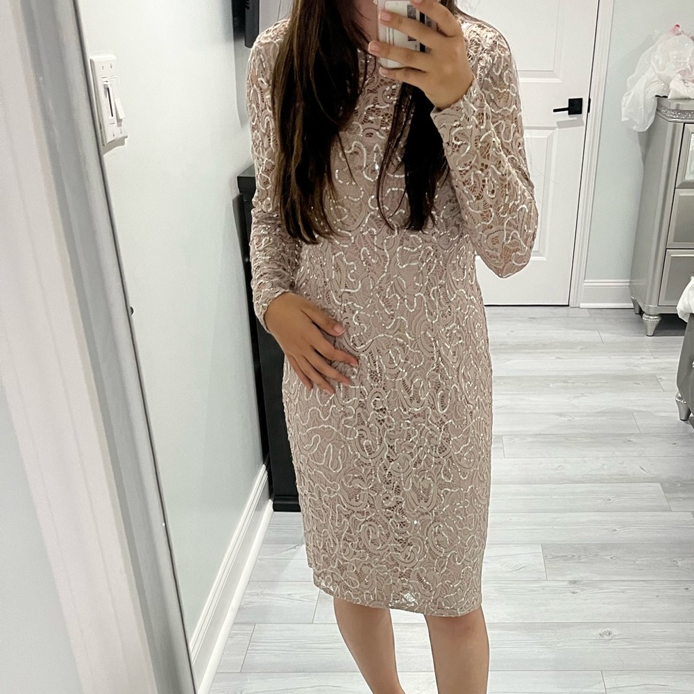 Marina Sequin Nude Pink Dress Size 8
